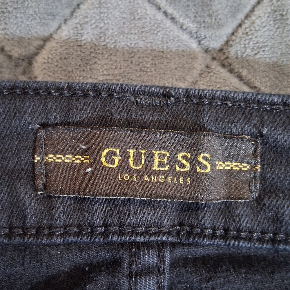 Guess Sexy Curve Skinny Jeans Black Coated Distressed Shredded Mid Rise 33x28 - Picture 2 of 14